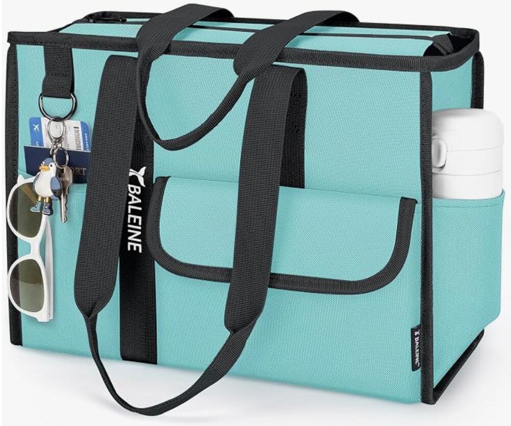 Large Utility Tote Bag with Reinforced Bottom, Foldable Tote Bag, Gym Bag- Blue